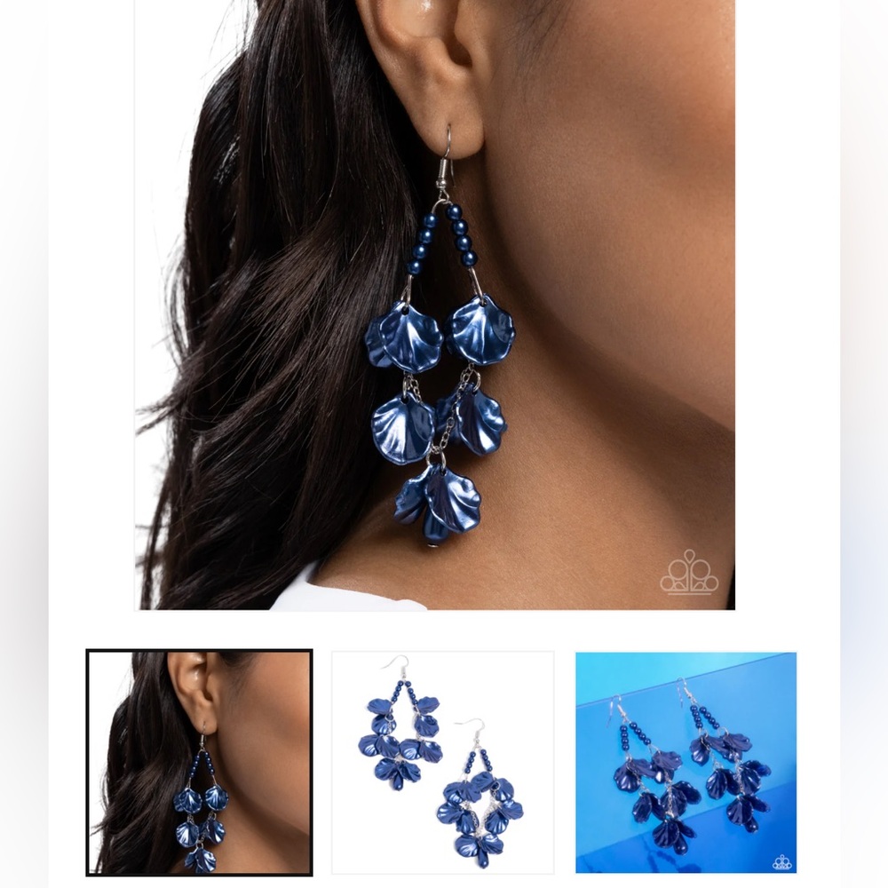 💙🐚💙 “COASTAL CENTURY” BLUE PEARL SHELL EARRINGS ~ PAPARAZZI❗️💙🐚💙 - Picture 4 of 6